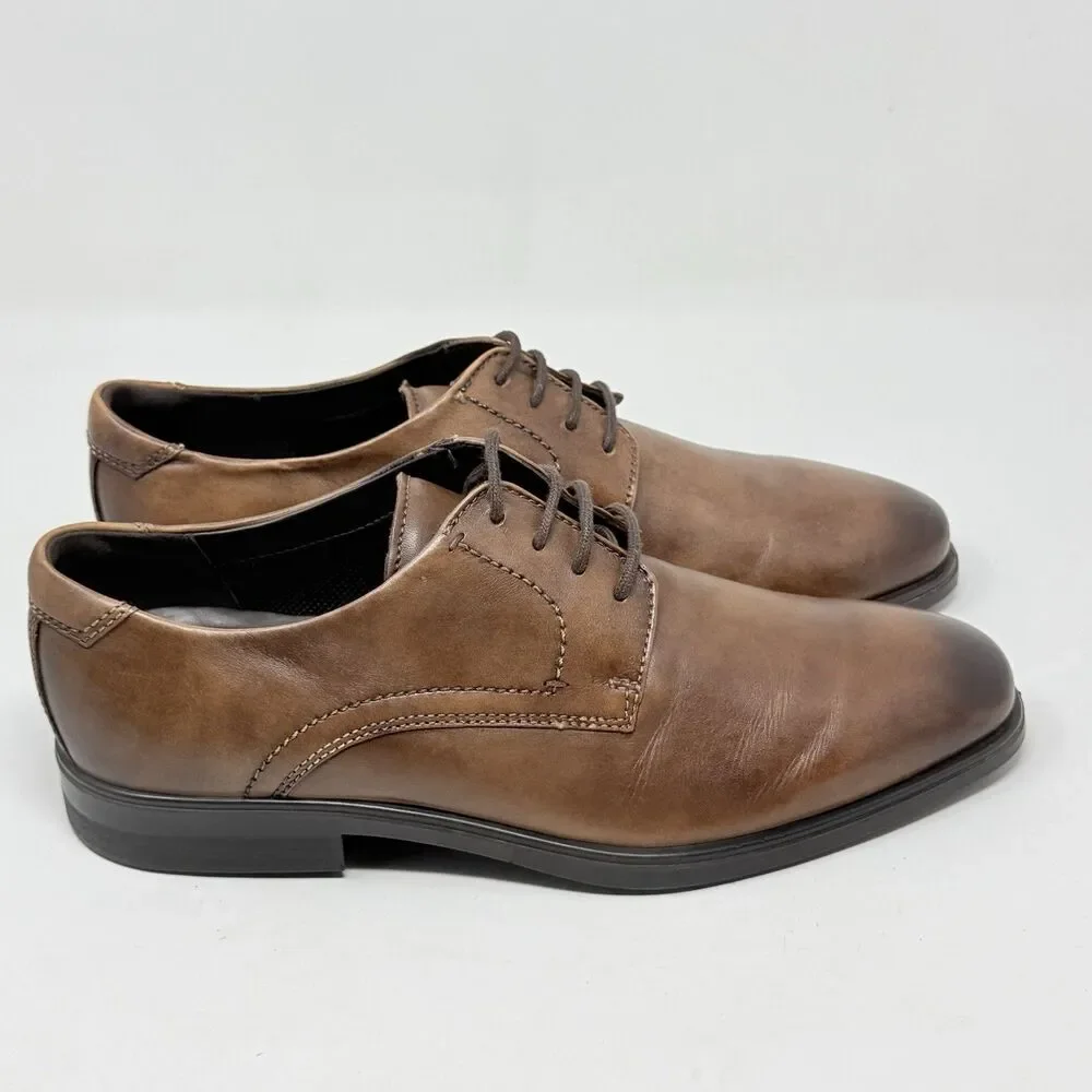 Ecco Melbourne Tie Derby Shoes Mens 10 EU 44 Brown Leather Casual Dress Business